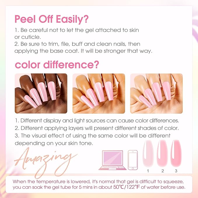 ROSALIND Poly Nail Gel Kit -16 Colors + Nude Glitter Nail Art Accessories kit Clear Nude Poly Nails Gel Kit Starter Kit With Slip Solution Nude Pink Nail Extensions Gel Set with Mini UV Lamp