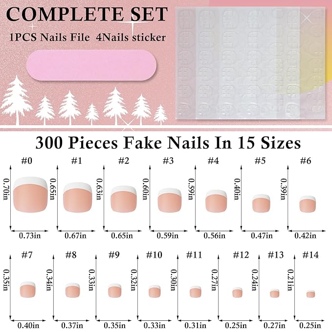 300pc French Tips Press on Toenails Women Fake Toes Nail Tips, Nude Pink Glue on Toe Nails Press ons Fake Toenail Soft Gel False Toe Nail Artificial Toe Fake Nail Tip for Acrylic Toenail Extension