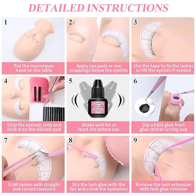 Lash Training Kit for Eyelash Extension, 232 PCS Individual Lash Kit for Beginner Practice with Everything: Mannequin Head with Removable Eyelids Fan Eyelashes Glue Tweezers Lash Tools Supplies