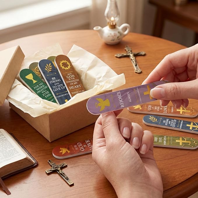 50 Pcs Christian Gifts for Women Bulk Bible Verses Nail File Bulk Cross Christian Gift for Church Inspirational Religious Emery Board Nail Files Gifts for Employee Teacher Staff Coworker Women