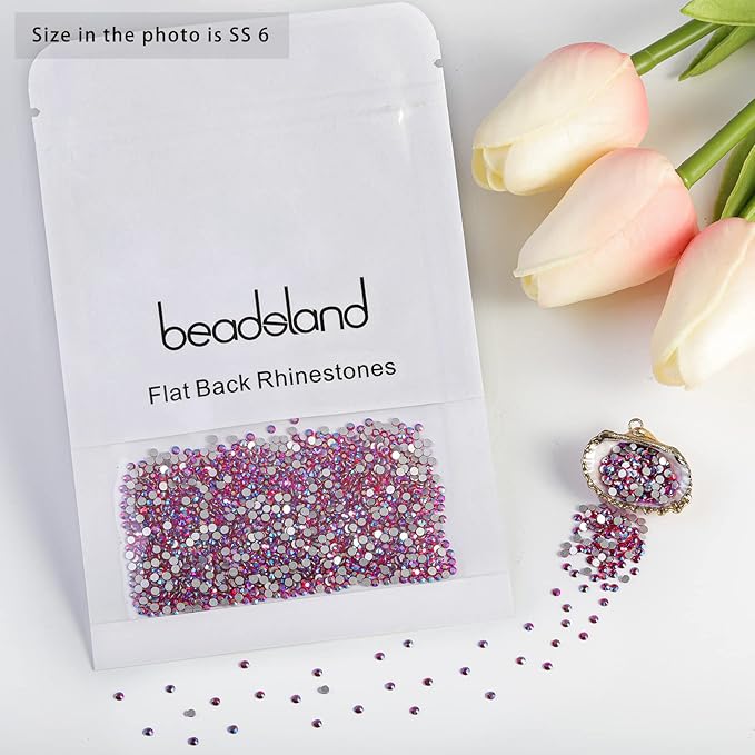 Beadsland 1440 Pieces Flat Back Crystal Rhinestones Round Gems,Light Siam AB,SS6,1.9-2.1mm