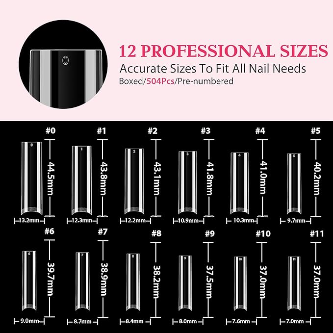 UNA GELLA Tapered Square Nail Tips XXL 216 PCS No C Curve Nail Tips Extra Long Straight Nails Half Fake No Trace for Acrylic Tips for Home DIY with Box