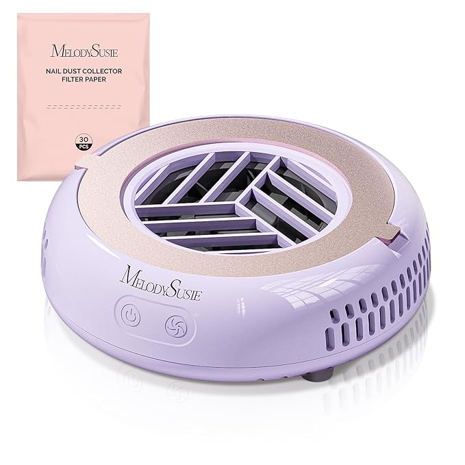 MelodySusie PocketSized Nail Dust Collector with Lightweight Design,HProA 6000RPM Ultra-Small Nail Vacuum Fan with 3 Suction Modes and 30 Disposable Filter Papers for Beginner & Daily Nail Care,Purple
