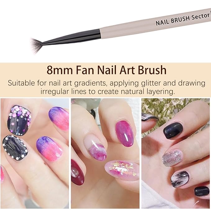 Ombre Nail Brushes (Fan-Shaped), Ombre Brush for Gel Nails, Gradient Manicure Brushes Pen, Glitter Nail Art Design Painting Tools for Salon & Home, Nail Artists & DIY Enthusiasts