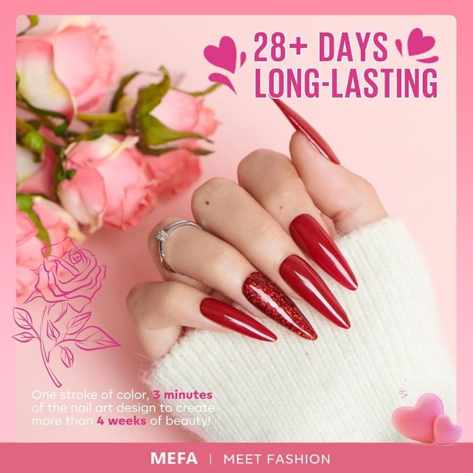 MEFA Christmas Gel Nail Polish Set, 12 Colors Pink Red Gel Polish Set Shimmering Gold Silver Glitter Nail Polish Soak Off Purple Nude White Brown Gifts for Girl DIY Salon Home Manicure