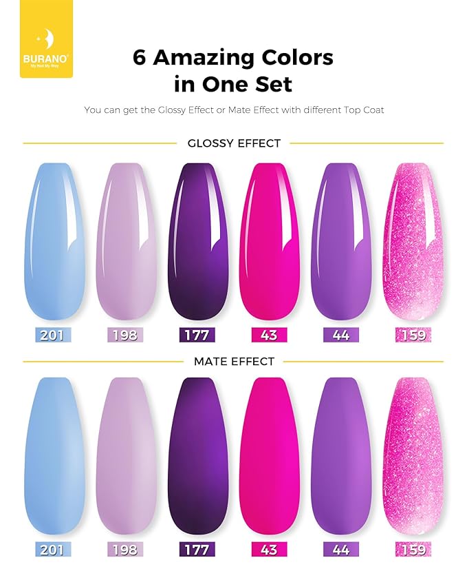 BURANO Poly Extension Gel Nail Kit, 6 Colors Nail Poly Nails Builder Gel Set for Beginner & Professional Using, DIY Starter Kit Nail Art Gift (purple)