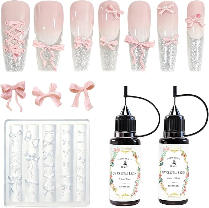 Bowknot Silicone Nail Molds, 3D Nail Molds for Nail Art, DIY Bow Charms Nail Molds 3D Sculpting Molding Gel Nail Desgin Nail Art Carved Mould for Resin Accessories DIY Nail Supplies