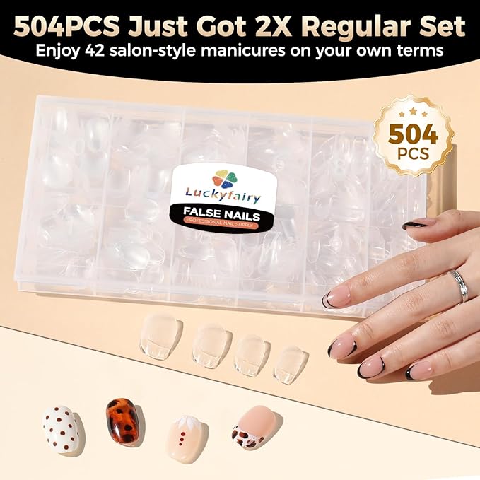 Short Oval Round Nail Tips: 504Pcs Tri-Layer Core Soft Gel Short Nail Tips Pre-shaped Oval Shape Half Matte Full Cover No Filed Clear Press on Nails Extension DIY Salon 12 Sizes