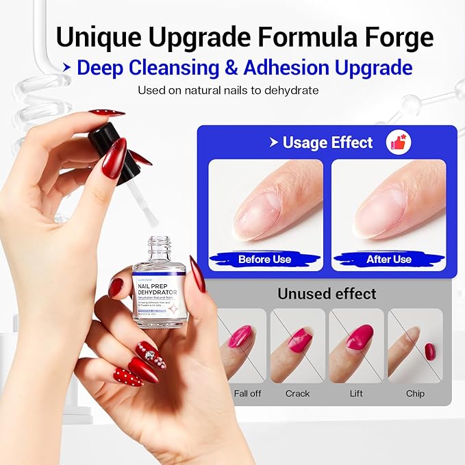 Professional Acid Free Nail Dehydrator: 15ml Nail Prep Dehydrator for Acrylic Nails Powder and UV Gel Polish Fast Dry Nail Primer Bonder for Press on Nails Supplies