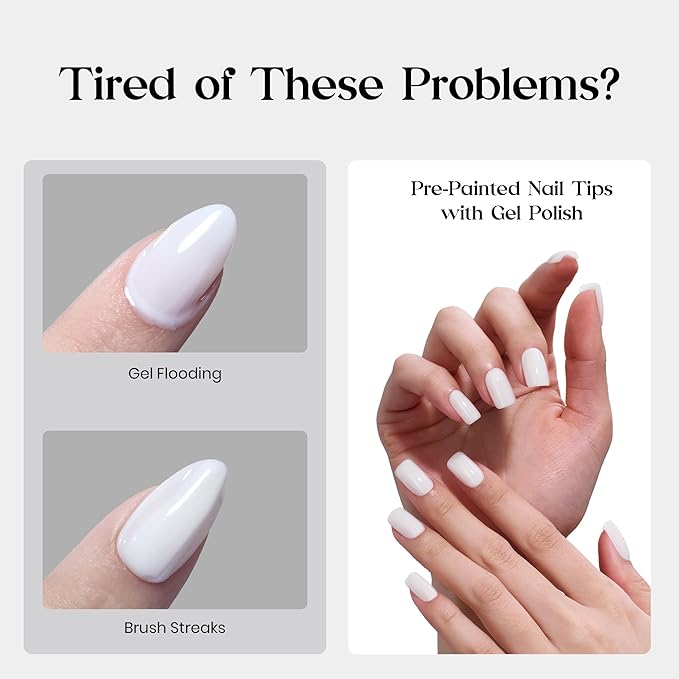 Beetles Natural Milky White Nail Tips | 160PCS, 16 Sizes Short Squoval Nail Tips | Pre-Colored Full Cover Soft Nail Gel Fake Nails | Salon-Gel Look for DIY Manicure