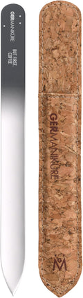 GERMANIKURE Glass Nail File in Cork Sleeve - But First Coffee - Professional Crystal Nail File for Natural Nails - Ideal Manicure & Pedicure Tool for Smooth, Easy Shaping - Nail Care Gift