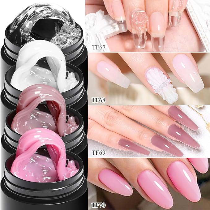 MEET ACROSS All-in-One Extension Mini Kit Non-Sticky Builder Gel Starter Kit WIth Base & Top Coat/Dual-Silicone Pen/Pro File/20-Pc Reusable Dual Forms Salon-Grade Extensions (Clear+White+Nude+Pink)