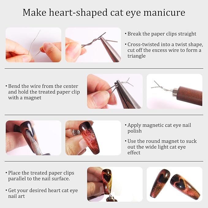 Laza 3-in-1 Nail Magnet Tool, Heart Magnet for Nails, Super Strong Cat Eye Magnet with 6pcs Paper Clip for Black Hole Magnetic Nails, 9D Galaxy Cat Eye Nail Art, Velvet Nail Polish