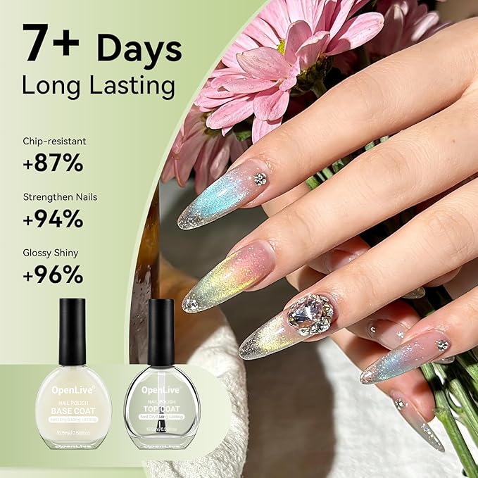 Base and Top Coat Nail Polish Quick Dry,16.5ml Large capacity Basic Nail Polish Set Fast Dry Air, High-Glossy Shiny, No U V Light Needed for Women Salon DIY Nail Art