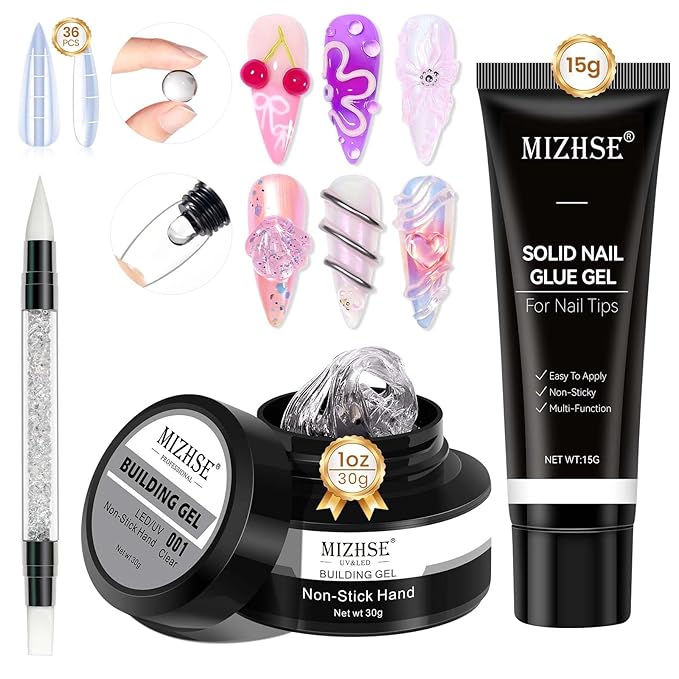 MIZHSE 30g Solid Builder Gel for Nails and Solid Nail Glue Gel, Clear Non-sticky Hard 3D Sculpting Glue for Press on Nails Manicure DIY at Home Salon