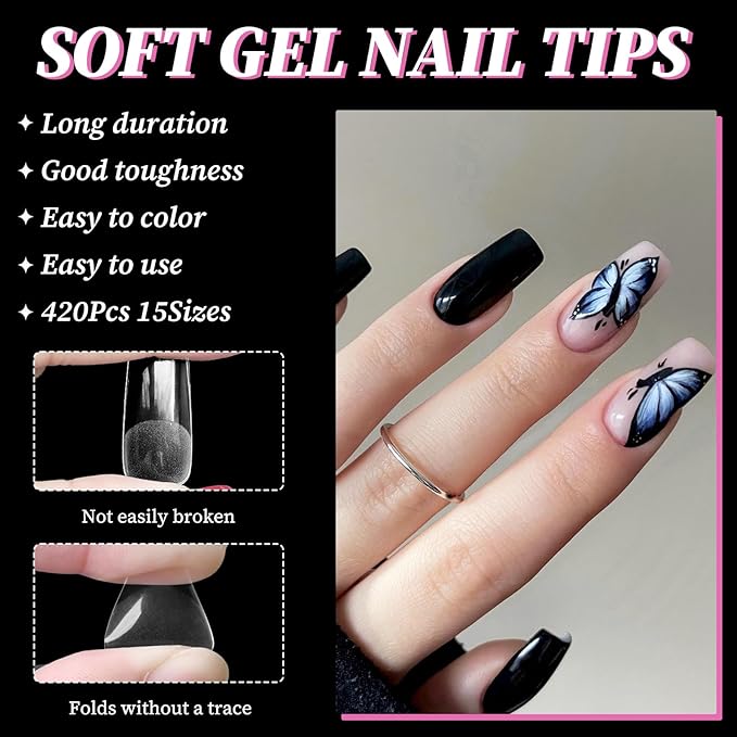 300pc Medium Square Nail Tips Medium Fake Nails Tips Square Acrylic Nails Tips Clear Press on Nails Soft Gel Nail Tips Full Cover False Nail Artificial Fingernail for Gel Nail Extensions