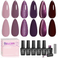 Beetles Purple Gel Nail Polish Set - 6 Colors Muse Of Midnight Deep Dark Light Purple Glitter Cat Eye Spring UV Led Needed Soak Off DIY Salon Home Nail Art Easter Gifts for Women