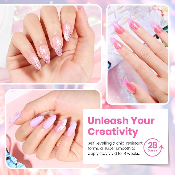 Beetles Gel Nail Polish Set - 28 Pcs Pastel Pink Yellow Green Blue Glitter Macaron Color Gel Polish Set Fluttered Eden Soak Off Nail Polish UV LED Nails Art Valentines Gifts for Women Girl