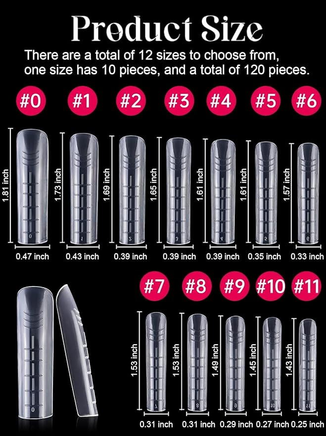 TOROKOM 120Pcs Poly Extension Gel Dual Nail Forms Square Clear Nail Forms Full Cover Coffin Nail Molds 12 Sizes for Gel Manicure Nail Art Design Salon&DIY