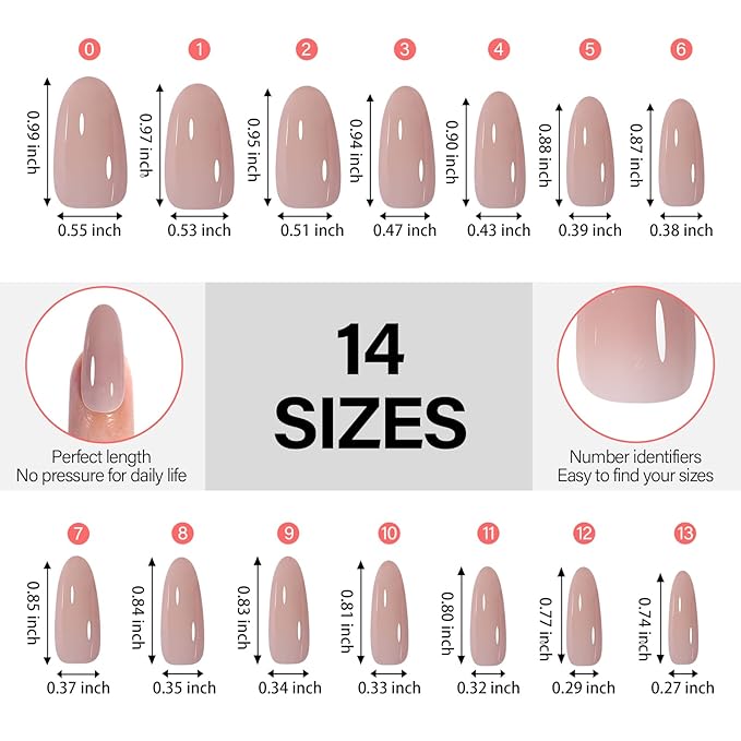 AILLSA Medium Gel Nail Tips Oval Shape 5 Natural Colors 4 in 1 False Nail Tips Set Press on Nails 140 PCS Pre-applied Tip Primer