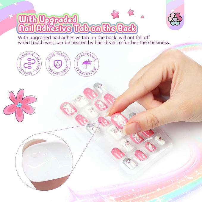 Saviland Kids Press on Nails - 168Pcs 7 Days Matching Press on Nails for Kids Full Cover Short False Nails Pre-glued Stickers for Colors & Patterns Nail Art Christmas Gifts for 8-12 Year Old Girls