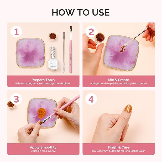 MelodySusie 1PC Square Shape Resin Nail Art Palette, Professional Color Mixing Board for Gel Polish, Acrylics, Pigment Blending, Salon and DIY Makeup Artist Tool, Purple