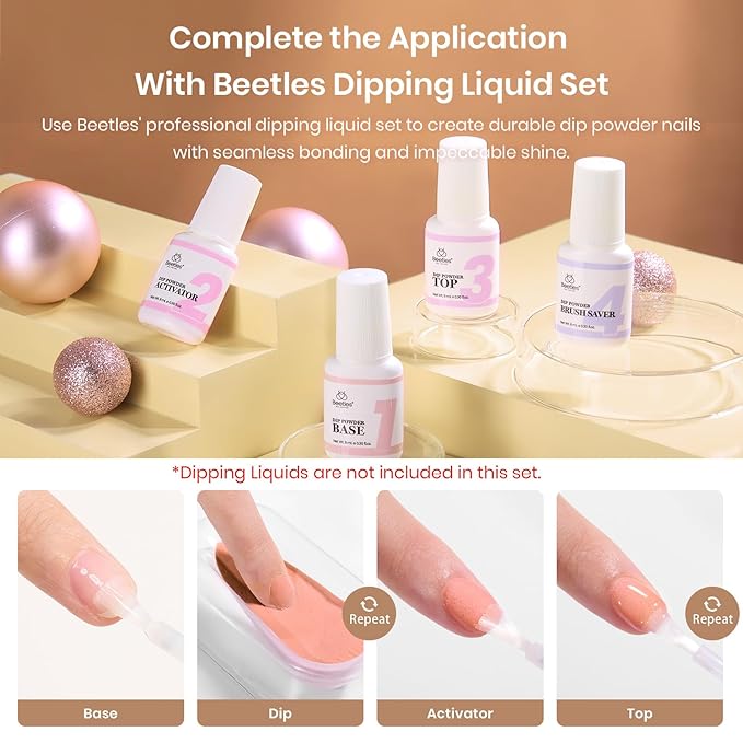 Beetles Nail Dip Powder Kit 20 Colors Nude Pink Glitter Quick Drying Dipping Powder Color Set for French Nail Art Manicure DIY Salon Gift for Women