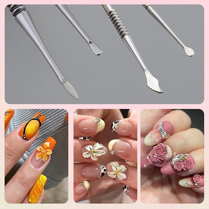 Nail Art Sculpture Pen, 3PCS Double-head Stainless Steel 3D Gel Art Sculpting Pens Dotting Tools Acrylic Powder Flower Design Carving Modeling for Builder Gel Chrome Powder Applicator Manicure