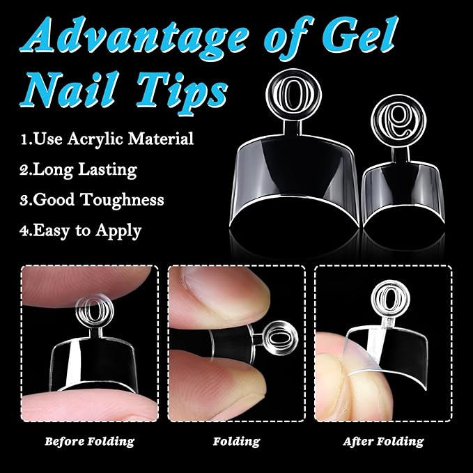 600pc French Square Gel Nail Tips Short Fake Nails Clear Press ons Nail, Short Square Nails Tips Acrylic Nails Extension French Soft Gel Nails Tip Half Cover False Nail Clear Artficial Fingernail