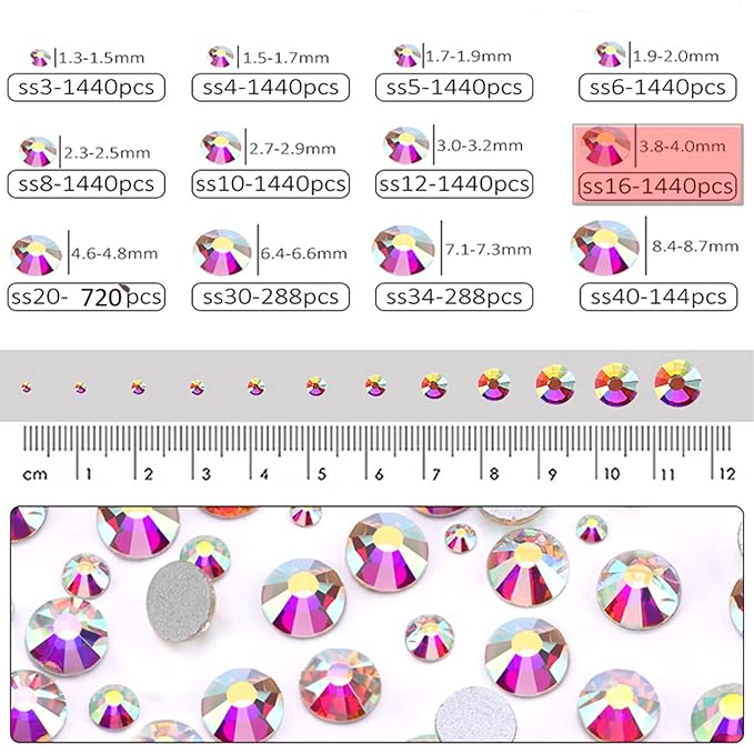 Dowarm 1440 Pieces SS16 Flatback Rhinestones, 4MM Flatback Crystal AB Rhinestones for Craft Nails Dance Costumes, Non Hotfix Rhinestones