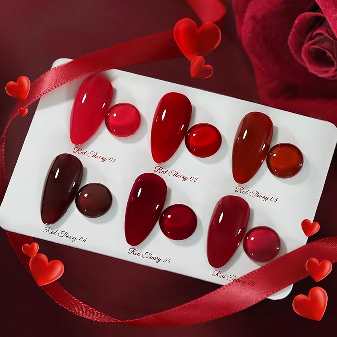 Born Pretty Red Gel Nail Polish Fall Winter 6 Colors Dark Red Burgundy Blood Cherry Wine Red Gel Nail Polish Soak Off Gel Polish Nail Art Design Manicure Salon DIY Home 7ml
