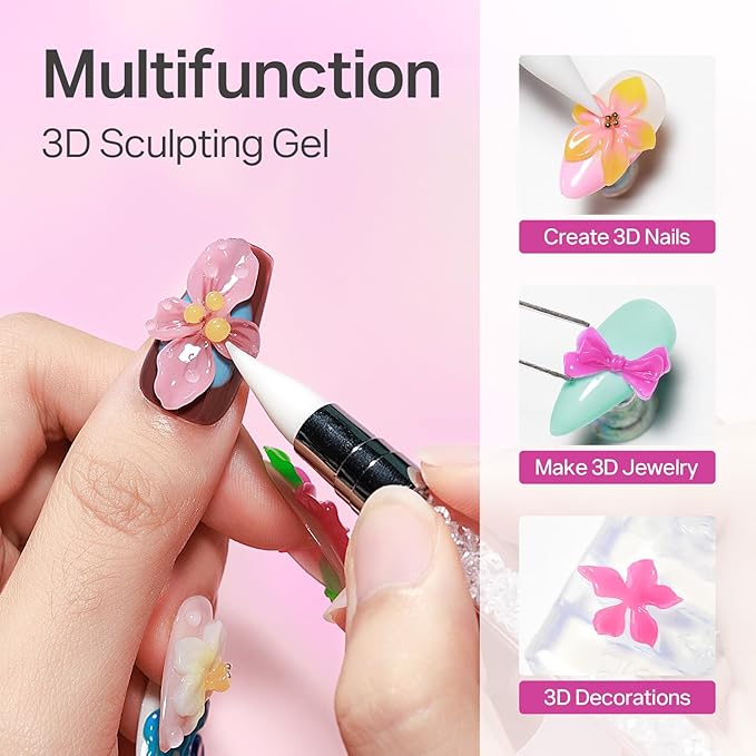 MIZHSE 12 Colors 3D Nail Gel Set, Non-Sticky Sculpting Gel for Nail Art Painting Molding Gels with Sculpture Pen Soak Off U V Sculpting Gels for Home DIY Salon Manicure
