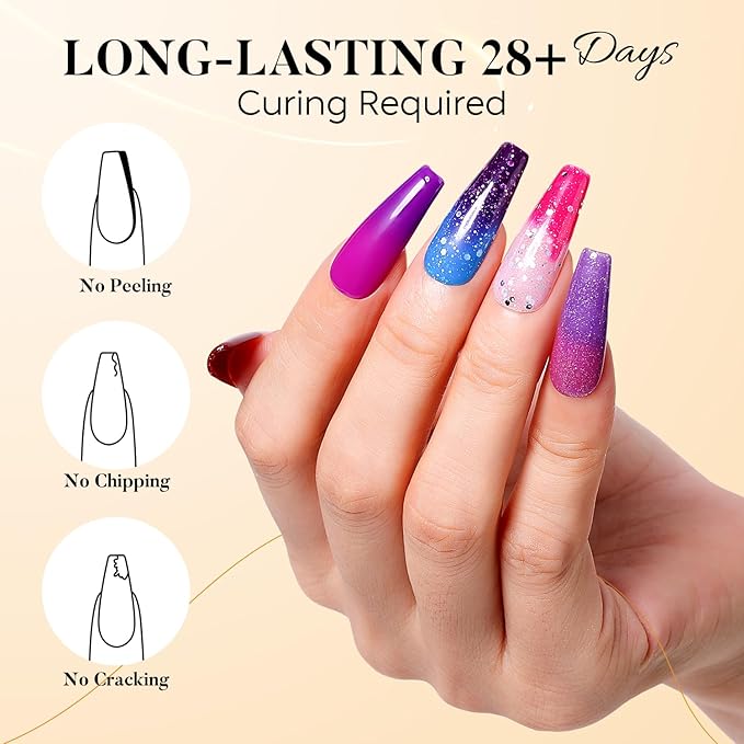 Nicedeco Gel Nail Polish 6pcs, Hema Free, Cruelty Free, Vegan, Color Changing Soak Off LED U V Gel for Nail Art Manicure Salon DIY Kit 50
