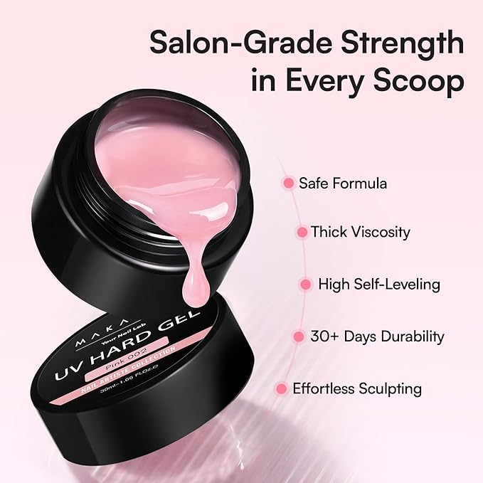 Makartt Pink Gel Builder Kit, Long-Lasting Extension Hard Gel for Strengthener, Broken Nails Repair Gels Set with Paper Forms, Dual forms, Nail File, Dual-End Brush Home Salon DIY 1.06 oz