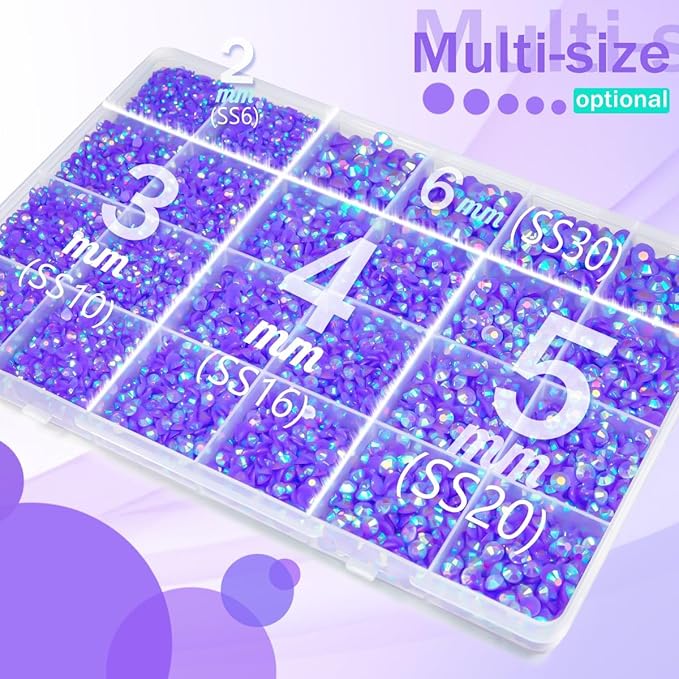 Dark Purple AB Resin Rhinestones w B7000 Glue for Bedazzling Crafting 2mm-6mm Flatback Jelly Gems Stones Diamonds Bedazzler Kit for Nails Face Eyes Makeup Tumblers Bottles Mugs DIY Crafts Shoes