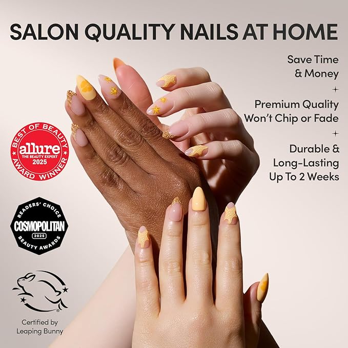 Glamnetic Press On Nails - Sunny Shores | Short Almond Orange Fake Nails with 3D Starfish, Salon Quality Summer Nails | 15 Sizes - 30 Nail Kit with Glue