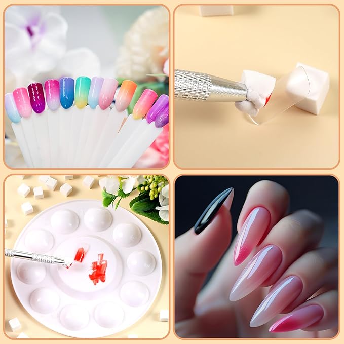 Mimorou 200 Pcs Ombre Nail Sponges Mini Nail Art Sponges with 2 Grabbing Pen Ombre Brush Professional Tools Accessories Supplies Home DIY Art Salon