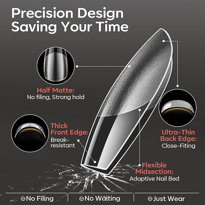 modelones Extra Short Coffin Gel Nail Tips, 360pcs Pre-etched Clear Fake Nails Press On Full Cover Half Matte 15 Sizes Acrylic Gel Tips for Extension Salon