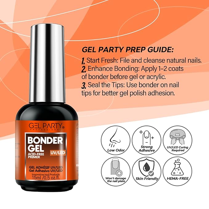 GELPARTY Nail Prep Kit 2x15ml – HEMA-Free Dehydrator & Acid-Free Primer Set for Acrylic, Gel, UV/LED & Press-On Nails – Strong Adhesion, No Burn, Fast-Dry Bonding Agent for Professional & DIY Use