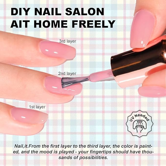 TPO Free Gel Nail Polish Set，6pcs 10ml Summer Party Bright Pink Light Purple Green Red Long-lasting Soak off LED/UV Light Suit Give it to Women as a Gift for Daily Life at Home (119-D)