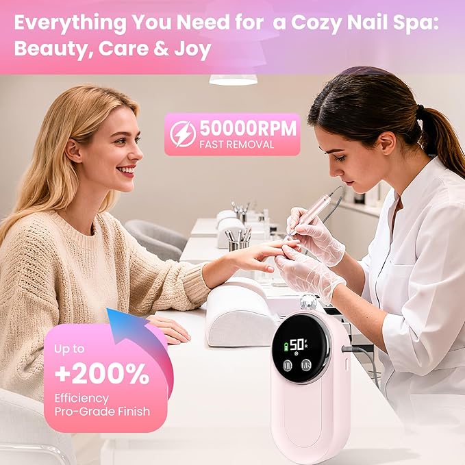 High Speed Nail Drill for Acrylic Removal, 50,000 RPM Pro E-File with LCD, Bits Kit & Anti Slip Pad, MG101L Quick Gel Removal, Precise Shaping, Portable for Nail Art Practice & Salon Use