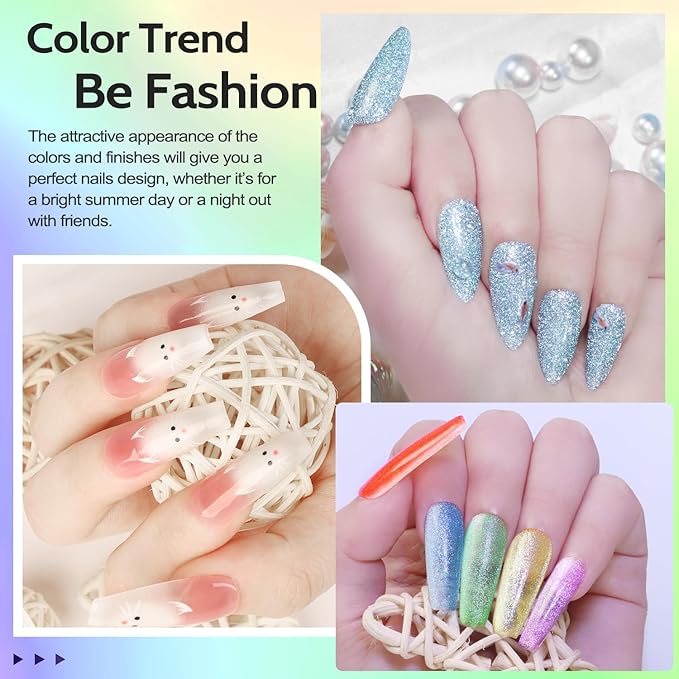 Lavender Violets 45 Colors Gel Nail Polish Kit with U V Light Nude Pinky Jelly Colors 9D Cat Eye Candy Glitter Primer Base Glossy & Matte Top Coat for Home Nail Art Design DIY Gift Set 01