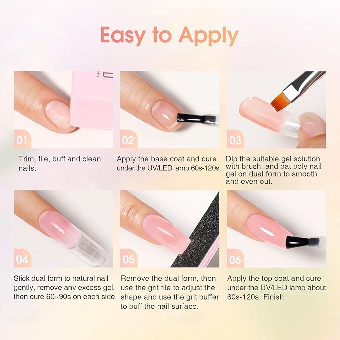 ROSALIND 20PCS Poly Nail Gel Kit with Nail Lamp White Brown Poly Nails Gel Kit Clear Nude Nail Extensions Gel Set With UV Lamp