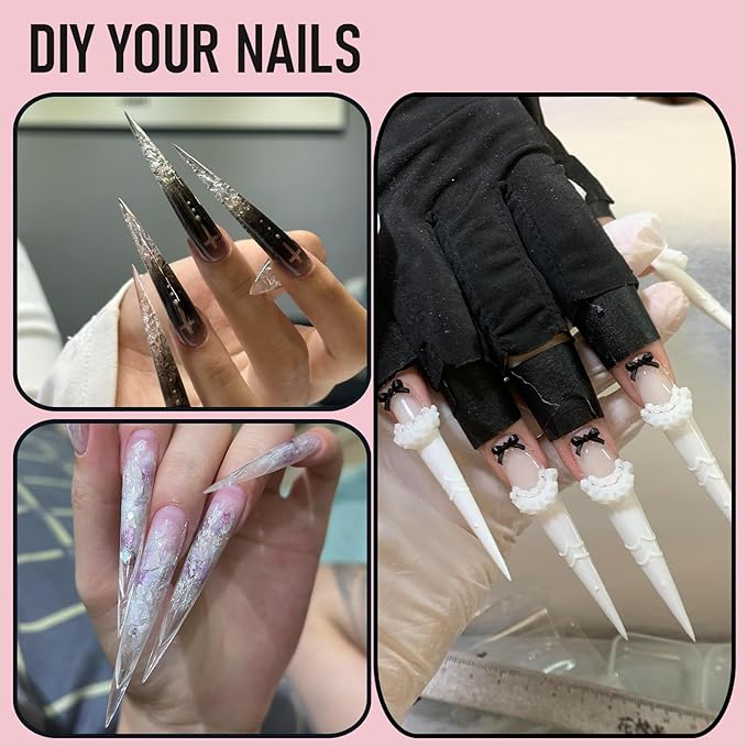 Stiletto Nail Tips Sharp Solid Core Stiletto Half Cover Press on Nails, XXL Clear Fake Acrylic Nails False Nail Tips for Nail Art Design Salon Artistic and Home DIY 15 Sizes