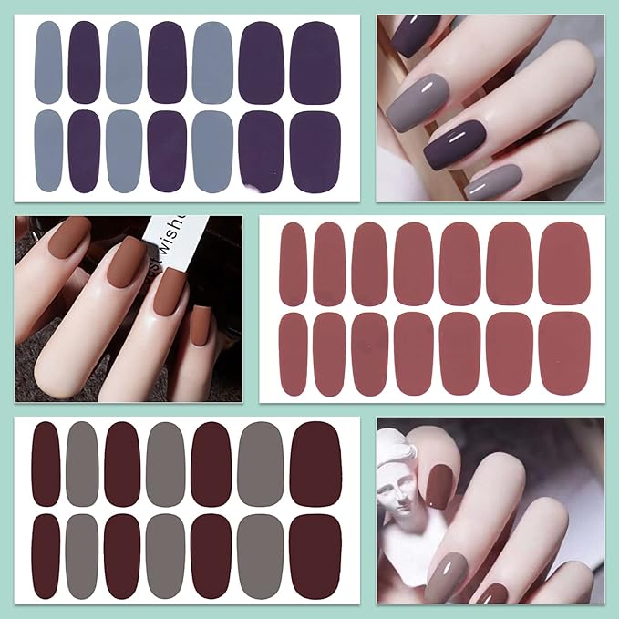WOKOTO 20 Sheets Dark Solid Nail Polish Stickers, 280Pcs Mixed Color Solid Nail Stickers Full Nail Wraps, Gel Nail Strips Wraps Stick-On Nails Polish Strips Decals for Kids, Women & Girls