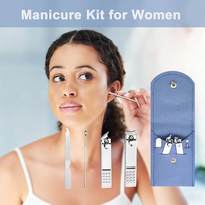 16 Sets Travel Manicure Set Professional Nail Clipper Kit Bulk,4 in 1 Adult Stainless Steel Travel Manicure Kit with Case Individually Wrapped Nail Clippers Bulk for Homeless,Hotel,Charity(4 Colors)