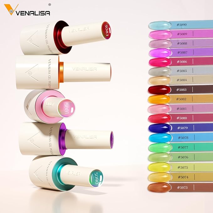 VENALISA V5 Gel Nail Polish Kit of 22 Pcs With Color Display Card Semi-transparent Jelly Gel Polish Set Sheer Red Black Green Soak Off Salon Nail Art DIY at Home Manicure