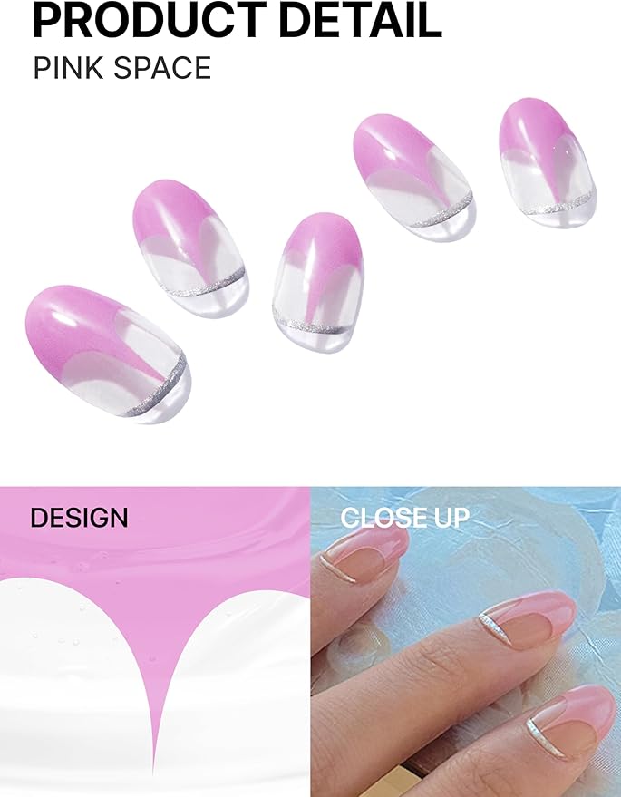 UUUUUU Semi Cured Gel Nail Strips | Salon-Quality | UV Free Gel Nail Wraps for Women | Easy Peel&Stick | Long-Lasting up to 14 Days | 28 Strips Set+File & Wipes | Gift-Ready(UGN118 Space Pink)