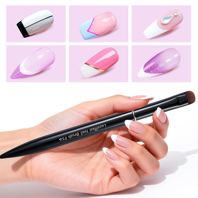 Nail Brush for French Tips & Cleaning Gel Polish- Precision Thin Brush for Acrylic, Polygel - Professional Kolinsky Sable Nail Art Brush (Black, F14)