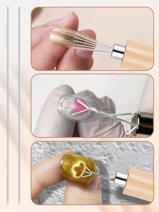 EBANKU 6 in 1 Cat Eye Nail Magnet Tool Set, Multifunctional Wooden Handle Nail Magnet, Heart Rabbit Shape Cat Eye Magnet for Nails, Magnet Pen with Steel Ball for French Nail Art DIY at Home